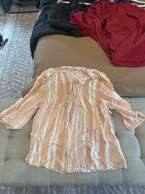 Sonoma Cream and Rust-Orange Patterned Peasant Blouse